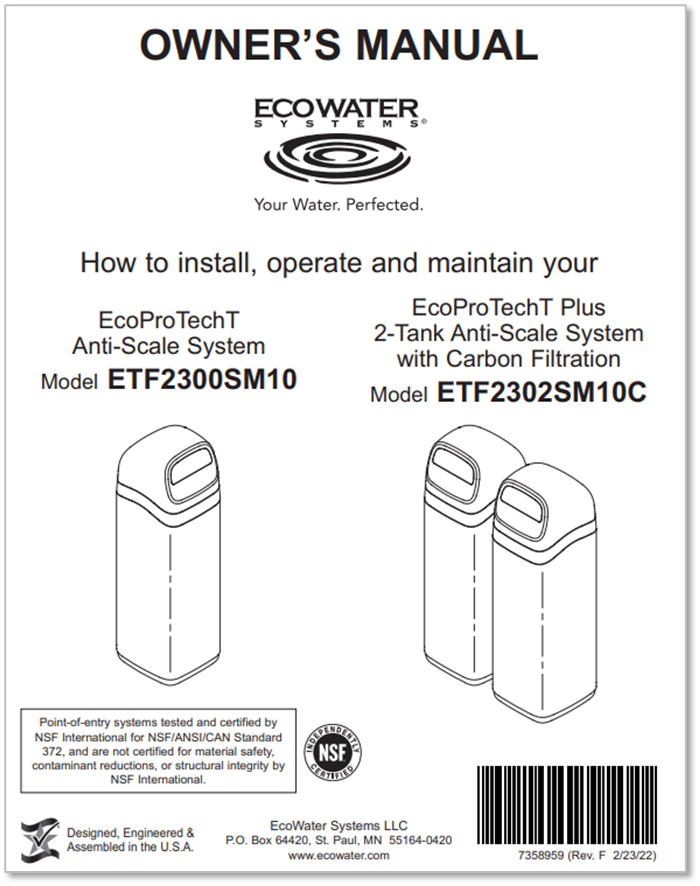 ETF2300SM Manual EcoWater Systems