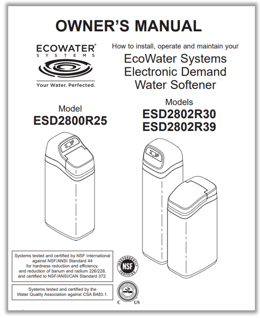 ESD2800 / ESD2802 Manuals EcoWater Systems